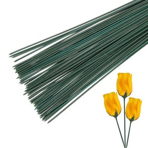 Unique Bargains Green Plastic Wrap Metal Floral Stem Wire for Flower Arrangements - 1 of 4