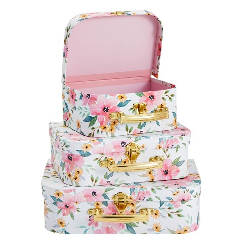 Alipis Paperboard Suitcases Floral Storage Box Mini Luggage Decorative  Boxes, Small Toy Organizer Cardboard Suitcase Box with Handle