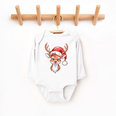 The Juniper Shop Cute Reindeer Head Baby Long Sleeve Bodysuit - Newborn - White