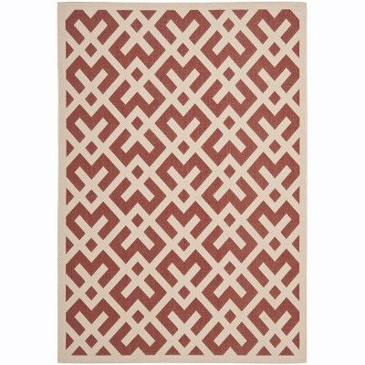 Red and Bone Geometric 4' x 5'7" Synthetic Indoor/Outdoor Rug
