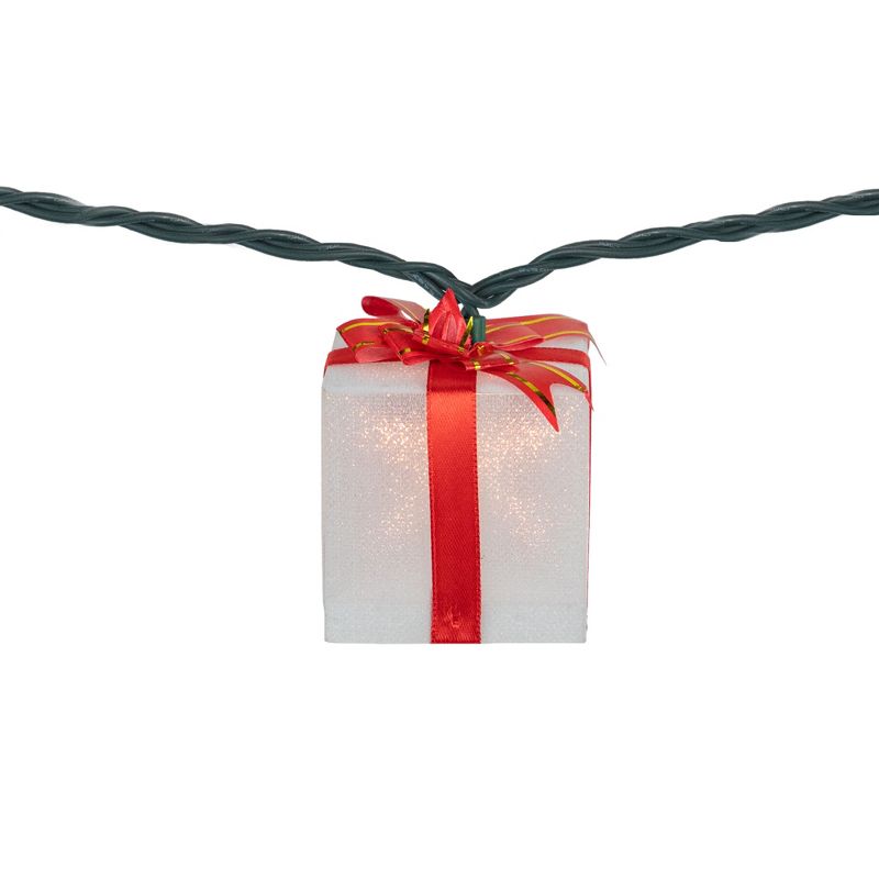 Northlight 10-Count White and Red Christmas Present Light Set- 7.5ft, Green Wire, 4 of 6