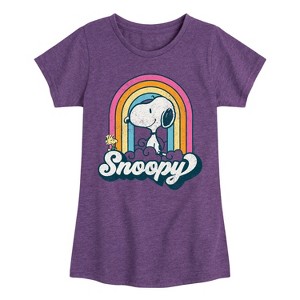 Girls' - Peanuts - Snoopy Rainbow Clouds Fitted Short Sleeve Graphic T-Shirt - 1 of 4