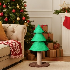 Angel Sar 31.5in Christmas Tree Cat Scratcher, Sisal Scratching Post with Fleece Base for Indoor Cats, Green Cat Scratch Tower - 1 of 4