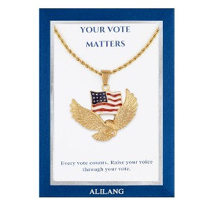 Anna-Kaci Flying Eagle with American Flag Pendant Necklace with Patriotic Gift Message Card & Envelope Jewelry Gift - 1 of 4