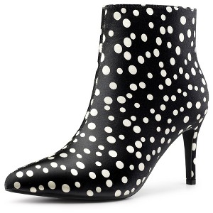 Allegra K Women's Polka Dots Pointed Toe Side Zip Stiletto High Heel Ankle Booties - 1 of 4