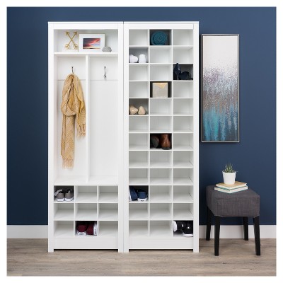Tall Off-White Composite Wood Shoe Storage Cabinet with 36 Cubbies