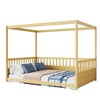 MaseiKar Full Size Canopy Bed Frame with Guardrails,Floor Bed Full with Four Poster Design,Kids Montessori Floor Bed,Wood Canopy Bed Frame, Natural - 4 of 4