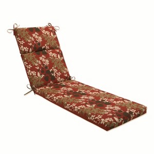 Outdoor Reversible Chaise Lounge Cushion - Brown/Red Floral/Stripe - Pillow Perfect - 1 of 4
