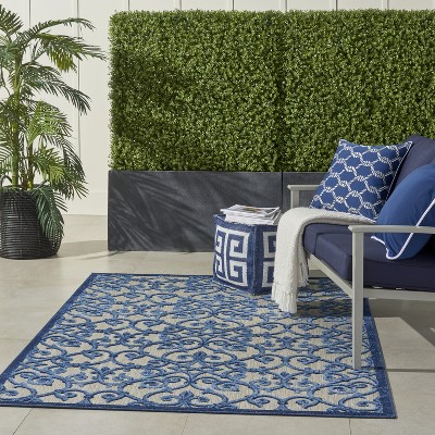Aloha Grey/Blue Synthetic 3'6" x 5'6" Reversible Outdoor Rug