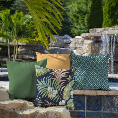 Simone Blue Tropical Outdoor Square Pillow Set with Polyester Fill