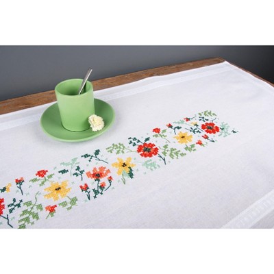 Vervaco Stamped Table Runner Embroidery Kit 16"X40"-Fresh Flowers