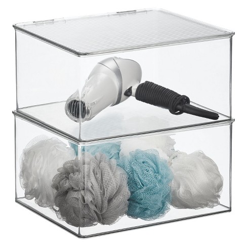 mDesign Plastic Bathroom Vanity Organizer Bin Box with Hinged Lid