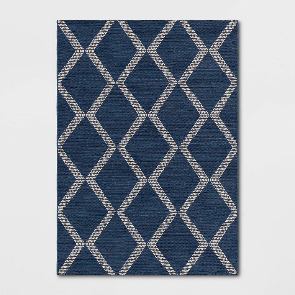 5'x7' Mattias Diamond Rectangular Woven Outdoor Area Rug Blue Denim - Threshold™ designed with Studio McGee