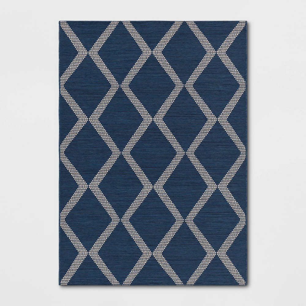 Photos - Doormat 5'x7' Mattias Diamond Rectangular Woven Outdoor Area Rug Blue Denim - Thre