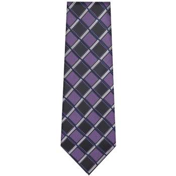TheDapperTie Men's Black, Purple, Gray And Navy Blue Checks Necktie with Hanky