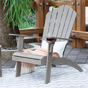 Cambridge Casual Sherwood Teak Weathered Outdoor Adirondack Chair with Cup Holder Gray: Weather-Resistant, 250lb Capacity - 1 of 4