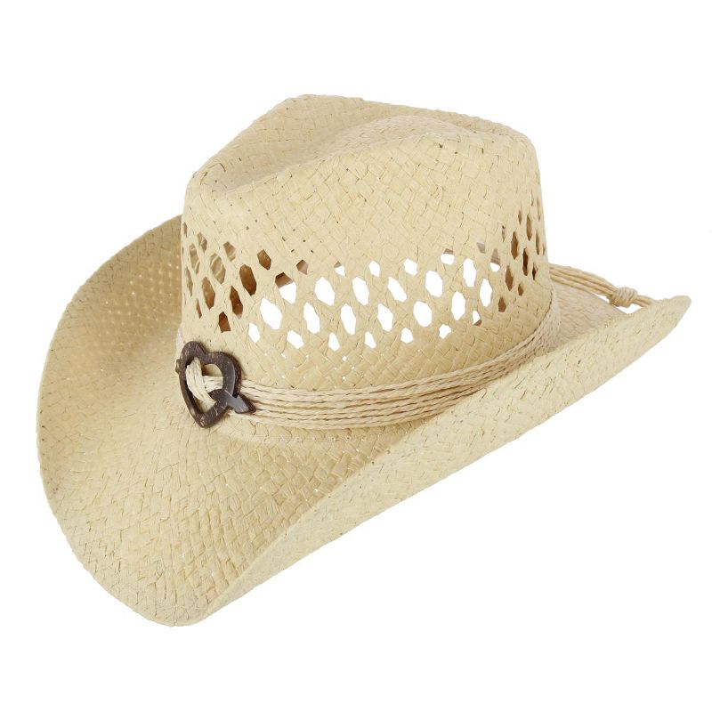 CTM Women's Western Straw Cowboy Hat with Heart Concho, 2 of 6