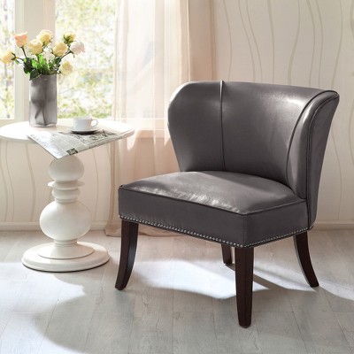 Elegant Gray Faux Leather Armless Accent Chair with Silver Nailhead Trim