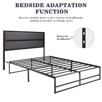 King Size Black Metal Platform Bed Frame with Storage