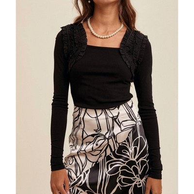 Women's Shoulder Ruffle Long Sleeve Knit Top - Listicle