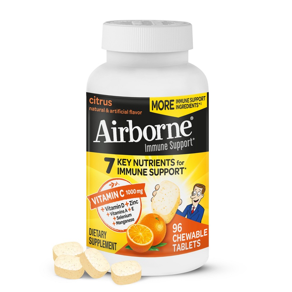 Photos - Vitamins & Minerals Airborne Immune Support Chewable Tablets with Vitamin C & Zinc - Citrus - 96ct