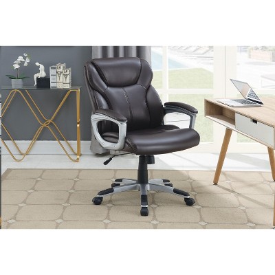 DOMETOUR 1pc Office Chair Brown Color Cushioned Headrest Adjustable Height Executive Chair Armrest Lumbar Support Work Relax