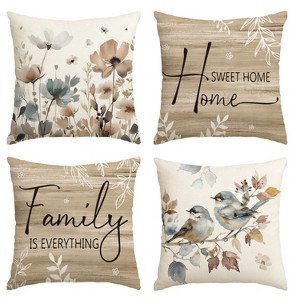 Velvet Chinoiserie Poppy Flowers Chickadee Spring Home Sweet Home Throw Pillow Covers - 1 of 4