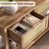 Rattan Console Table with 2 Drawers, Wooden Entryway Table with Rattan Sliding Door - 4 of 4