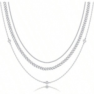 Dainty Layering Necklaces for Women Snake Chain, Curb Link, Paperclip Layered Chains Trendy Layering Necklace - 1 of 3