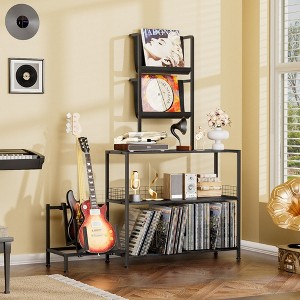HDZNVF Vinyl Record Player Stand With Guitar Stand, Record Player Cabinet With Vinyl Storage Holds Up To 300+ Albums Black - 1 of 4