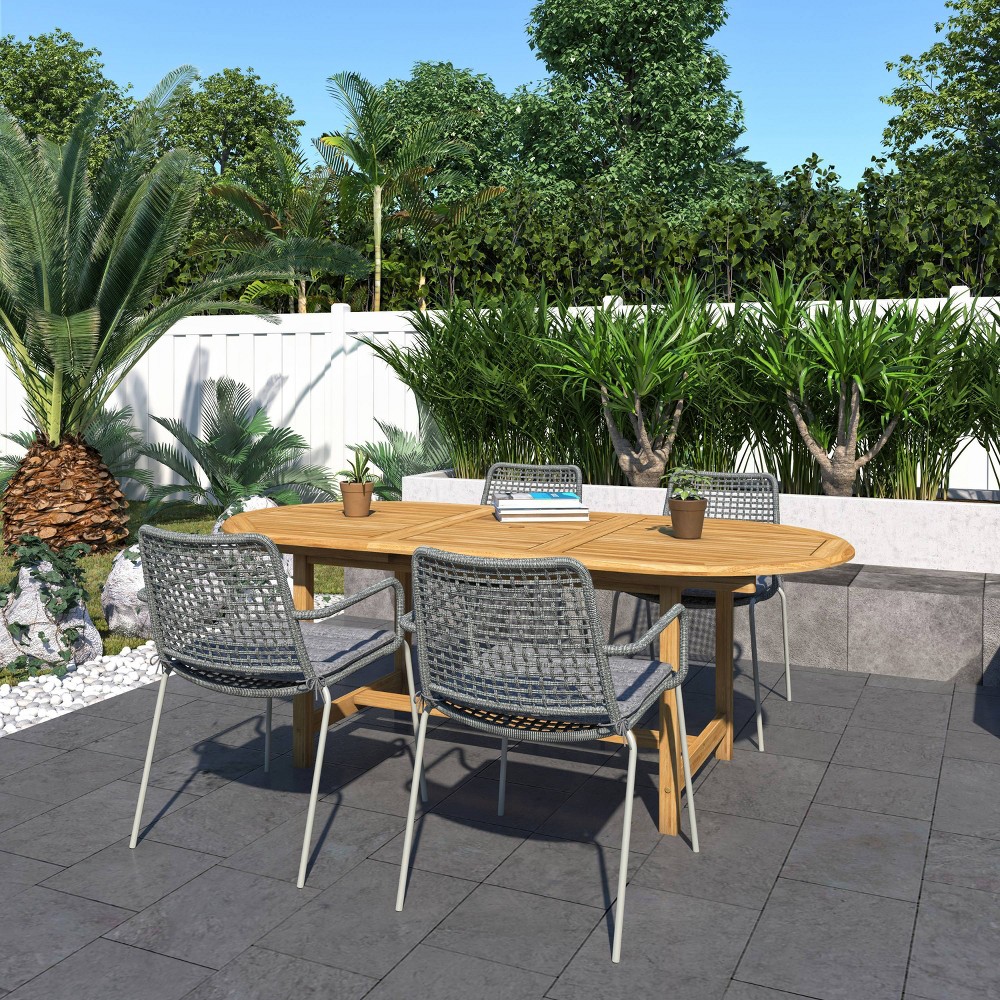 Bangor 5pc Teak Patio Dining Set with Oval Extendable Table Amazonia