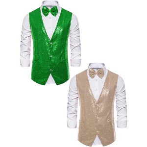 Lars Amadeus Men's Sequin Sleeveless Party Prom Dress Vest with Bow Tie 2 Packs - 1 of 4