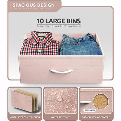 Blush Pink 10-Drawer Fabric Dresser with Faux Wood Top