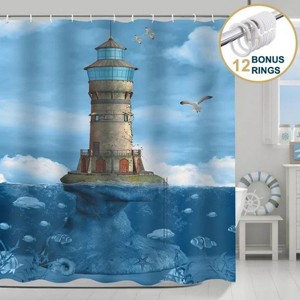 LunaLulinlk Beach Coastal Shower Curtain with Hooks,blue - 1 of 4