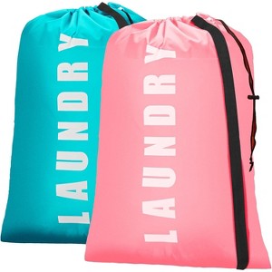 2 Pack Large 24" x 36" Travel Laundry Bags, Cyan + Gray Dirty Clothes Organizers for Camping - 1 of 4
