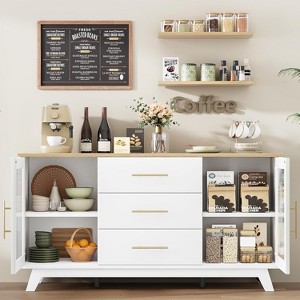 Acekool 56" Buffet Server with Fluted Glass Doors & Gold Handles, Adjustable Storage Cabinet, Multi-Functional Console for Dining and Kitchen - 1 of 4