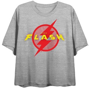 The Flash Movie Logo Women's Heather Gray Crop Tee - 1 of 2