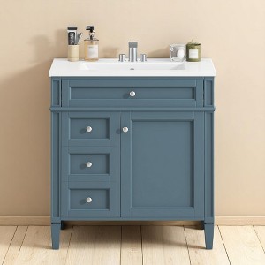 30" Bathroom Vanity with Sink – MDF and Solid Wood Cabinet, Roman Legs,Undermount Ceramic Sink,Freestanding Cabinet - 1 of 4