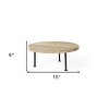 HomeRoots 15" Light Brown And Black Round Solid Wood Handmade Riser Tray - 3 of 4