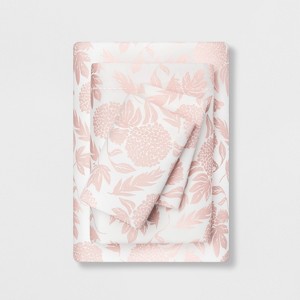 Twin 400 Thread Count Floral Print Cotton Performance Sheet Set White/Blush - Opalhouse