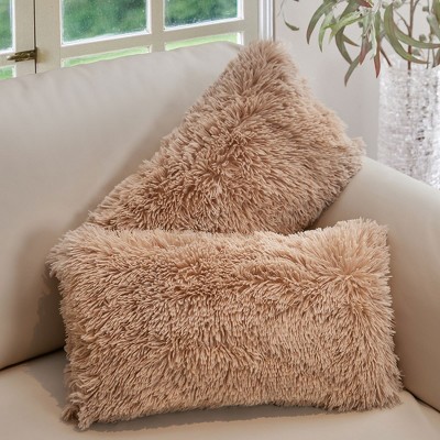 Cheer Collection Super Soft Shaggy Long Hair Throw Pillows Set of 2