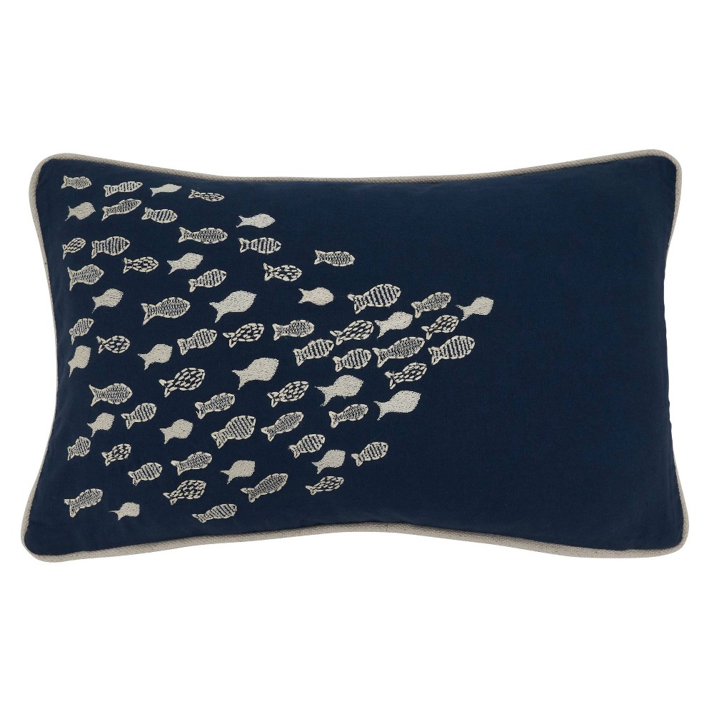 Photos - Pillow 12"x20" Oversize School O'Fish Lumbar Throw  Cover - Saro Lifestyle: Cotton Fabric, Animal Pattern, Zippered