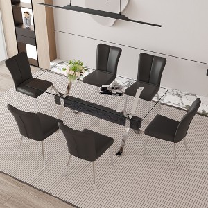 NicBex 7 PCS/9 PCS Dining Table Set,Dining Table with Black MDF Crossbars,6/8 Vertical Stripes Design Back Chairs for Kitchen/Meeting Room - 1 of 4