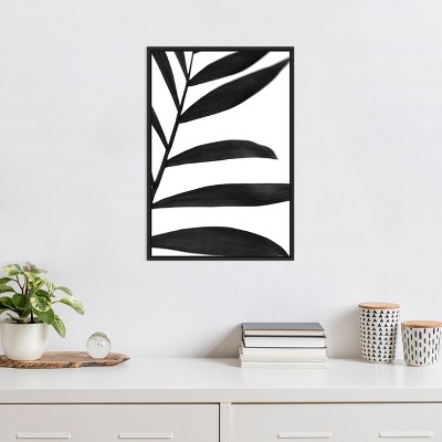 Black and White Palm Frond Canvas Print with Black Frame, 16 x 23 Inches