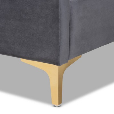 Serrano Blue Velvet Upholstered Queen Platform Bed with Gold Legs