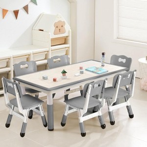Kids Table and 6 Chair Set - Height Adjustable, Multifunctional Desk, Ergonomically Designed Chairs,for Ages 2-10 - 1 of 4