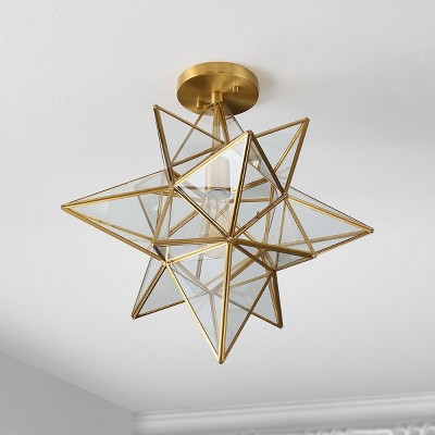 Abrielle 19" Antique Brass and Clear Glass Star Faceted LED Flush Mount