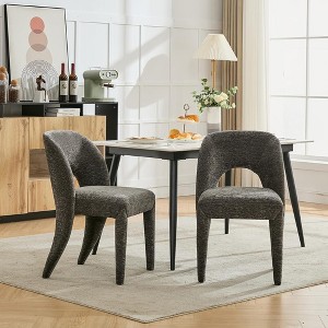 QingMoon Chenille Dining Chairs with Hollowed Out Backrest, Modern Upholstered Kitchen Chairs Set of 2, Accent Chairs for Living Room - 1 of 4