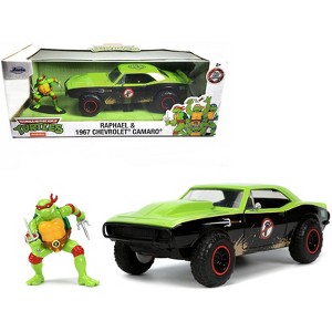 1967 Chevrolet Camaro Offroad Bright Green & Matt Black (Dirty Version) & Raphael Figure 1/24 Diecast Model Car by Jada - 1 of 4