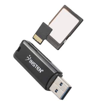 Insten USB 3.0 Card Reader, Dual Slot Card Adapter, For SDXC, SDHC, SD, Micro SDXC, Micro SD, Micro SDHC Card, Fast Reader / Writer, Black